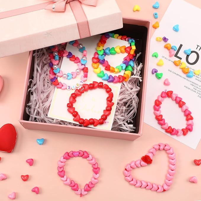 UPINS 1200Pcs Heart Beads, Valentine's Beads for Crafts Jewelry Making Bracelets Beads for Valentine's Party Christmas (600 Large and 600 Small)