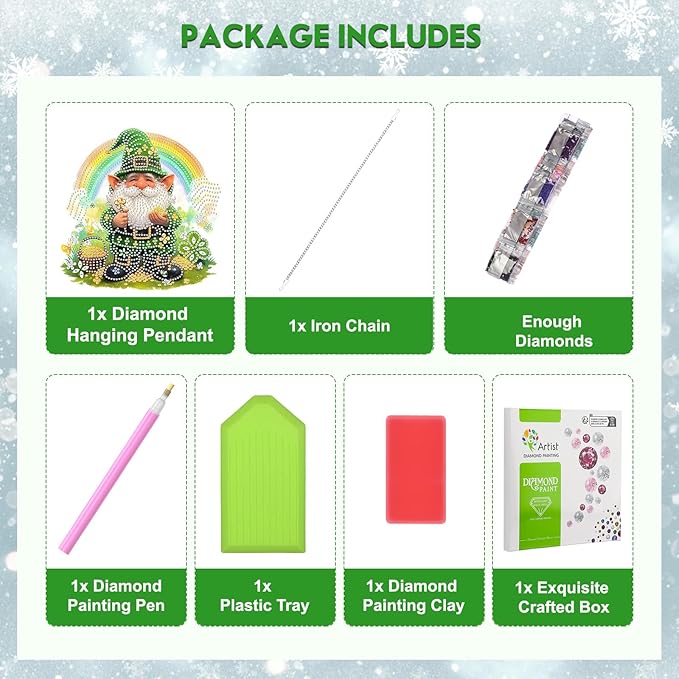 NEWENMO Diamond Art Kit for Adult, St Patrick's Day Gnome, Diamond Art Painting Double Sided Window Pendants for Home Garden Wall Hanging, DIY Special Shaped Gem Hanging Ornaments, Lucky Gnome