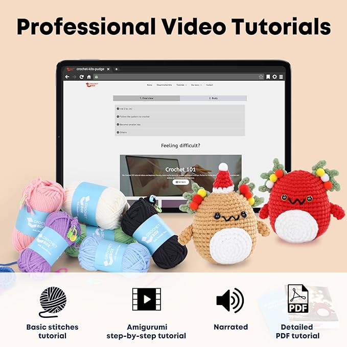 Christmas Crochet Kit for Beginners - 2 PCS Christmas Axolotl Crochet Kit, Beginners Crocheting Kitting for Adults Teen, DIY Craft Gifts with Crochets Yarns, Hook, Step-by-Step Video, Instruction