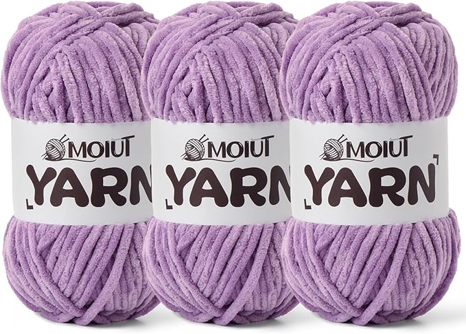 3 Pack Fluffy Chenille Yarn for Crocheting, Chunky Velvet Yarns for Crochet Amigurumi, Baby Yarn for Crocheting Soft Blanket, 262.4yds /10.5 oz Bulky Yarns for Crafts/Hats/Shoes/Socks (3 Light Purple)