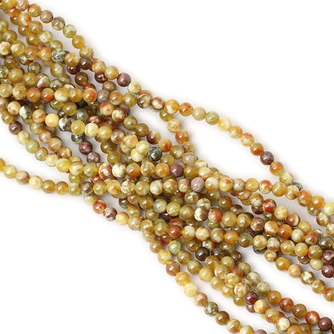 cheavian 60pcs 6mm natural yellowish green serpentine jade round loose stone beads for jewelry making 1 strand 15"