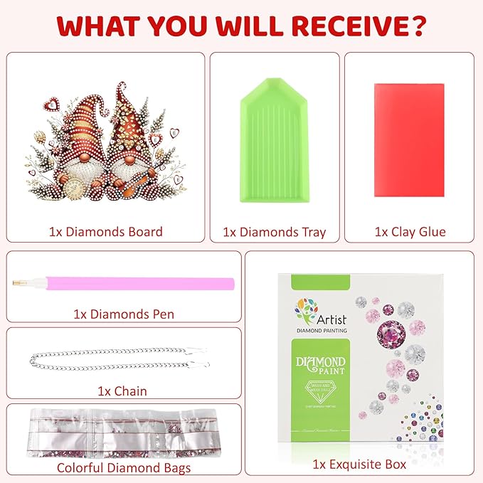 MEIYUDA Valentine's Day Hanging Diamond Art Kits for Adult, Love Gnomes Diamond Painting Hanging Kits Ornaments, DIY Special Shaped Rhinestone Window Pendants kit for Home Garden Wall Decor Gift