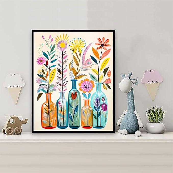 EIBEILI Diamond Art Kits for Adults, Flower 5D Diamond Painting Kits for Beginner DIY Gem Art Full Drill Diamond Dots Crystal Craft Kits for Home Wall Decor Gifts 12x16inch