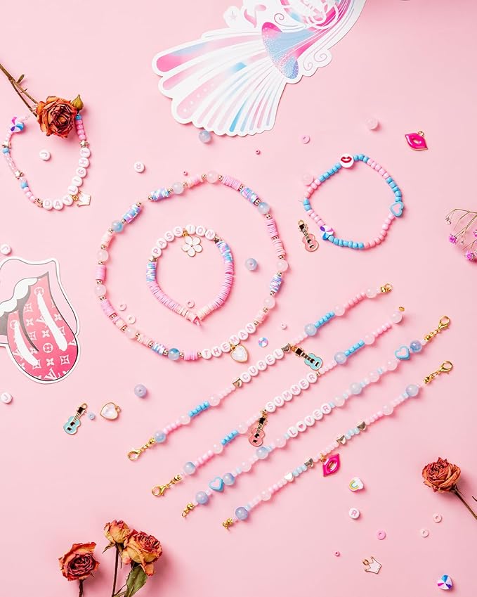 Goldwise Lover Themed Friendship Bracelet Kit for Fans, 2 Boxes Valentine’s Day Bracelet Making Kit with Clay, Glass, Seed Beads and Heart Charms, Inspired by 2019's Iconic Album, Birthdays Gifts
