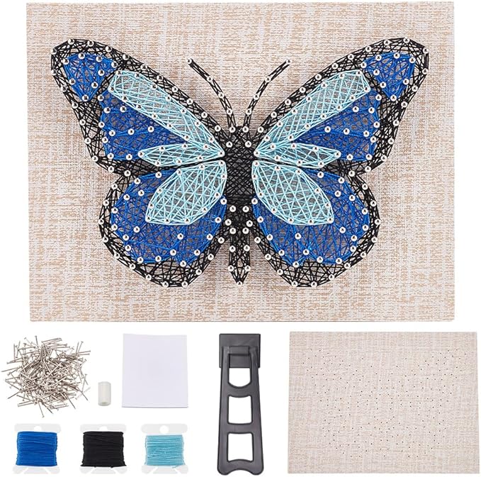 WEBEEDY DIY String Art Kit Blue Butterfly Craft Kit Creative Craft Kits 3D String Art Supplies for Adult Christmas Holiday Home Wall Table Decorations Gift