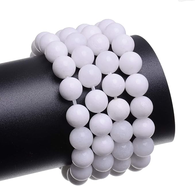LPBeads 80Pcs Polished 10mm Round Natural Alabaster Gemstone Loose Beads with Stretch Cord for Jewelry Making Bracelets