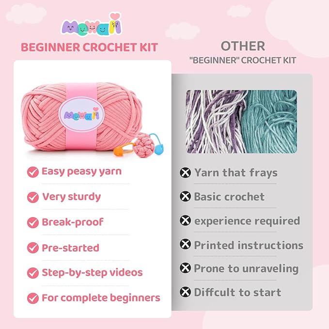 Mewaii Crochet Kit for Beginners Level 3 with 40% Extra Eco-Friendly Pre-Started Easy Yarn, Step-by-Step Video Tutorials for Adults and Kids (Strawberry Cow)