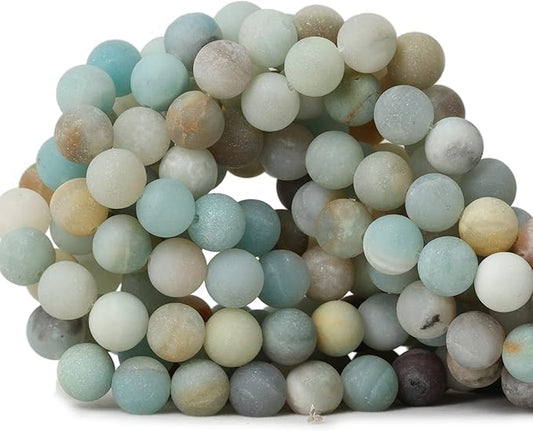 cheavian 35pcs 10mm natural colorful frosted amazonite gemstone round loose beads stone beads for jewelry making diy 1 strand 15"