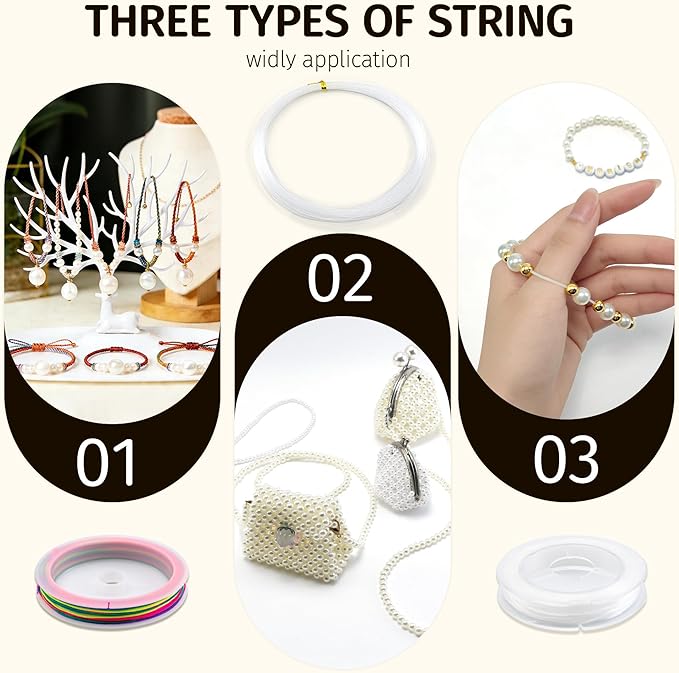 4244Pcs Beading Kit for Beginners,Full Set with 5 Sizes Round Pearl Beads and Gold Spacer Beads and Strings for Jewelry Making,DIY Pearlscent Bracelets/Necklaces/Phone Charm/Key Name Tag/Beaded Strap