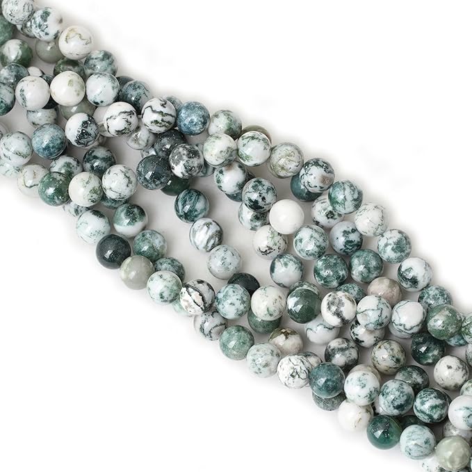 10mm 35PCS Natural Tree Agate Round Loose Beads for Jewelry Making 1 Strand 15"
