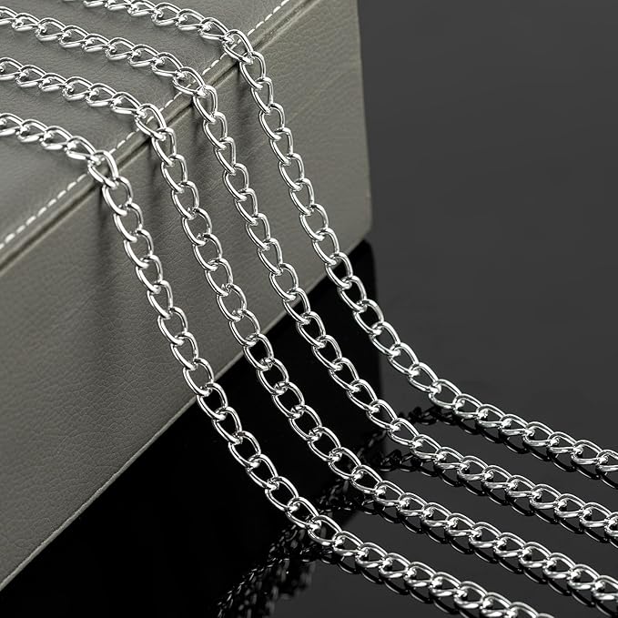 YOUBEIYEE 33ft/10m Cable Link Chain for Jewelry Making Light Silver Plated Aluminum Jewelry Chains Bulk with Jump Rings and Lobster Clasps