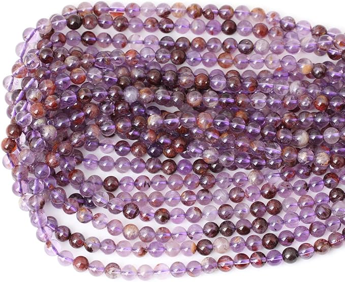 cheavian 60pcs 6mm natural cacoxenite crystal amethyst gemstone round loose beads crystal energy stone healing power for jewelry making 1 strand 15"