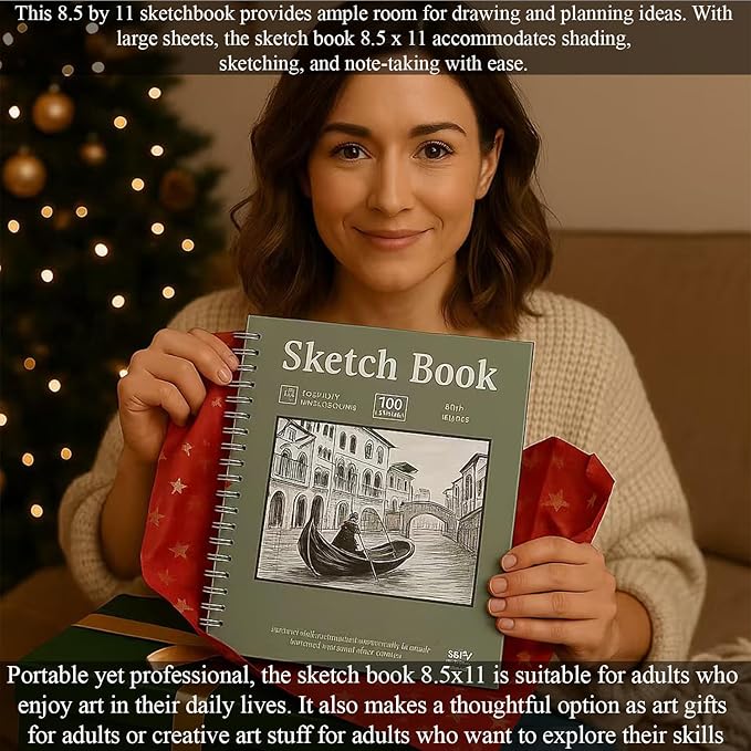 sketch book 8.5"x11", spiral sketchbook pack of 2, sufly 200 sheets (68 lb/100gsm) acid free sketch pads for drawing for adults spiral bound with hard cover for kids & adults, 100 sheets each