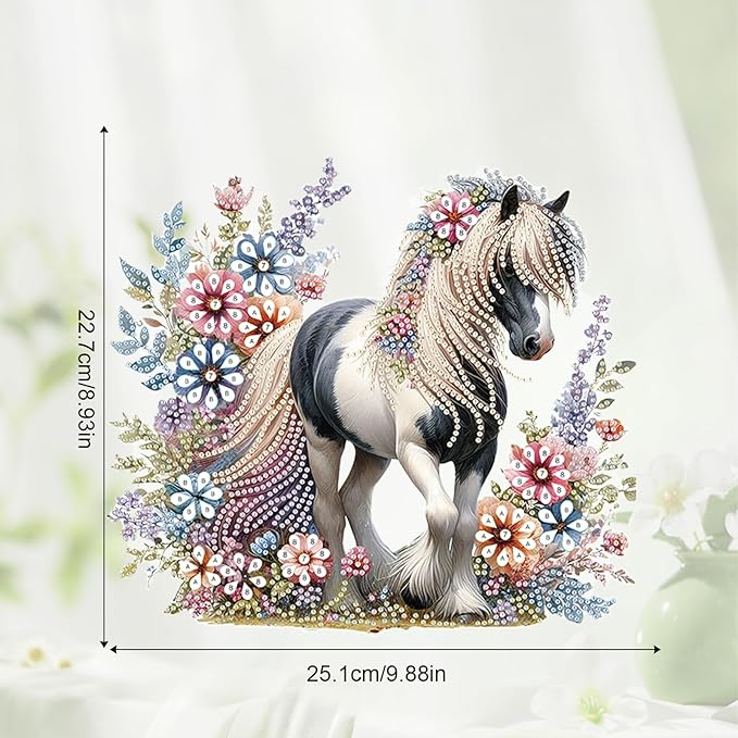 JZHYOAN Horse Diamond Painting Arts Hanging Kit Acrylic Ornaments Craft Kits Crystal Art Pendant Wind Chimes with Diamonds Diamond Art Window Pendants Home Garden Wall Hanging Kits
