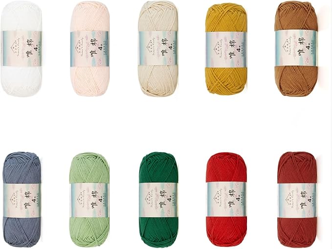 Susan’s Family 4‑Ply Yarn Combo 10 Packs – 60% Cotton 40% Acrylic Yarn for Knitting & Crochet, DIY Scarf & Blanket Pattern & Video Tutorials, Handmade Gift - Color Master (11#Christmas Gift)