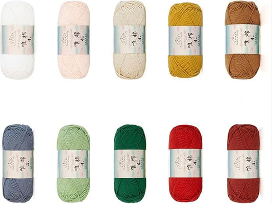 Susan’s Family 4‑Ply Yarn Combo 10 Packs – 60% Cotton 40% Acrylic Yarn for Knitting & Crochet, DIY Scarf & Blanket Pattern & Video Tutorials, Handmade Gift - Color Master (11#Christmas Gift)