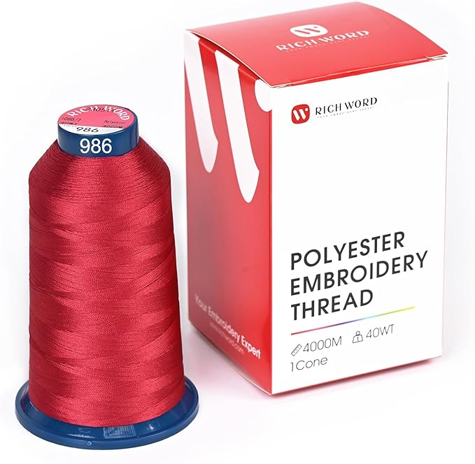 Poolin Embroidery Machine Thread Richword Selected Red 4000M 40WT Polyester Embroidery Thread – Smooth, Strong Single Spool for Home & Commercial Machines 0986