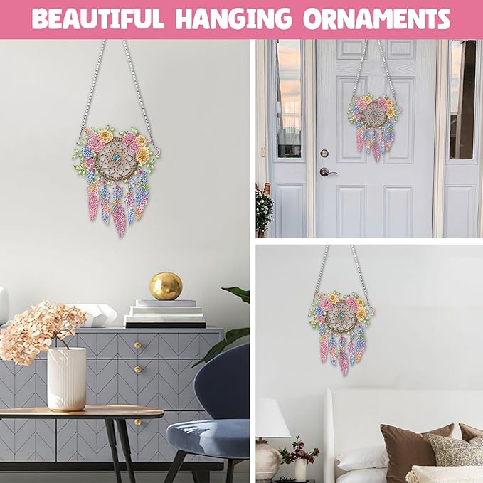 NAIMOER Diamond Art Hanging Kits for Adults Dream Catcher 5D Special Shaped Rhinestone, DIY Acrylic Diamond Art Painting Window Pendants Home Garden Wall Hanging Ornament Kits, Double Sided