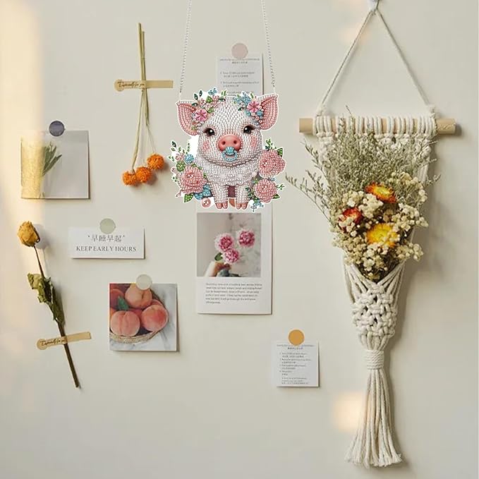 TDFERAN Diamond Painting Pendant DIY Flower Pig Diamond Art Ornament Kits Window Pendant, Diamonds Hanging, Diamant Suncatcher, Art Painting Hanging for Wall Home Decor