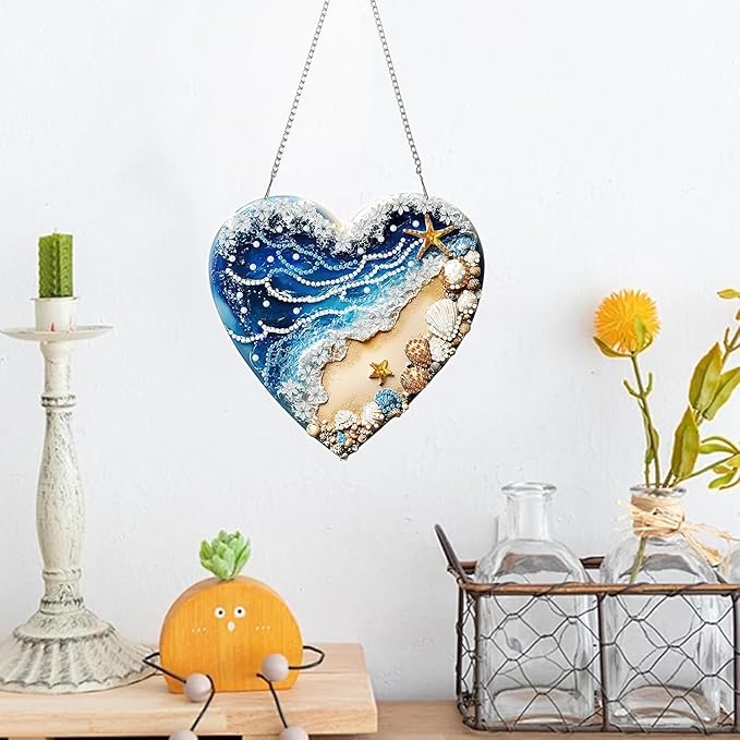 ZeeLionArt Hanging Diamonds Art kit for Adult,Beach Pendant Diamonds Painting Art Kit,7.0x6.8inch Acrylic Diamonds Painting Board Kit Ornament, Special Crystal Diamond Hanging Ornament