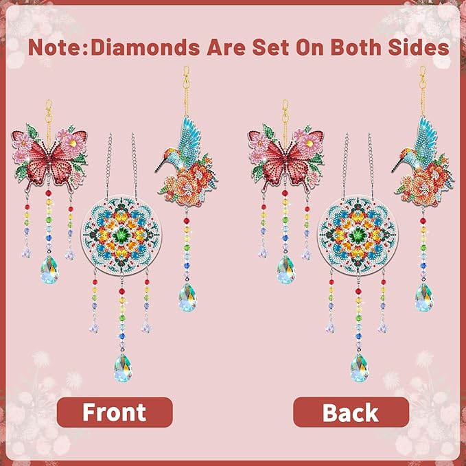 Arts and Crafts for Girls Ages 6-12, DIY Diamond Painting Kits for Kids Teens Adults, Birthday Gifts for 6 7 8 9 10 11 12 Year Old Girls, Butterfly Flower Bird Wind Chimes for Home Garden Decor