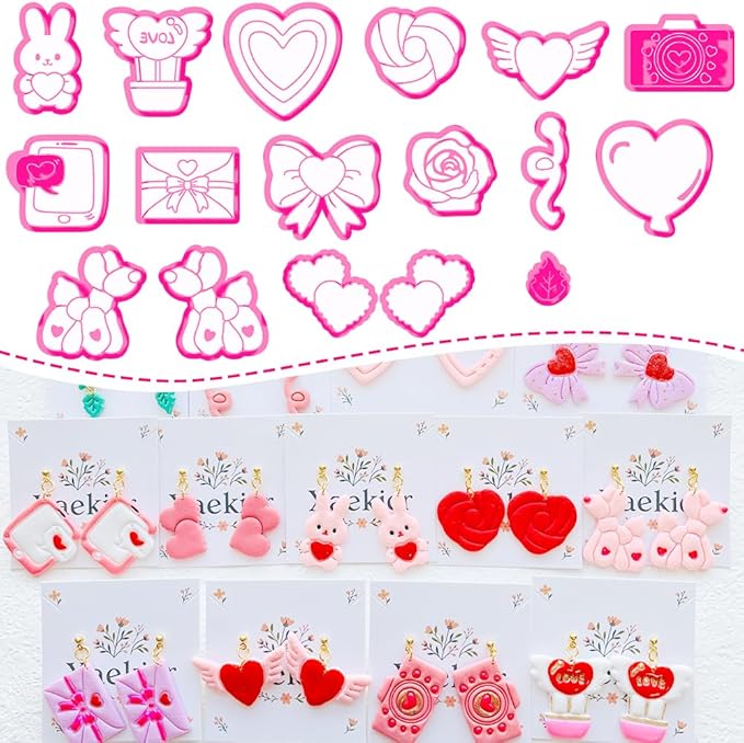 Valentine’s Day Polymer Clay Cutters Set – Romantic Polymer Clay Molds, Clay Cutters, Clay Earring Cutters, Clay Tools