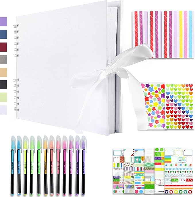 Vienrose Scrapbook Album 80 Pages, DIY Photo Album with Accessories, White Kraft Paper Memory Book for Wedding, Birthday, Travel, Valentine, Mother’s Day, 11x8 Inches