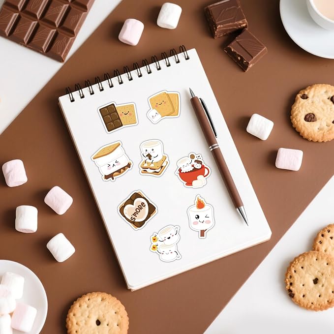 beyumi cute marshmallow sticker roll - 1000pcs smores stickers in 2 rolls waterproof vinyl marshmallow themed funny expression decals for gift party laptop bottle scrapbooking envelope decor for kids