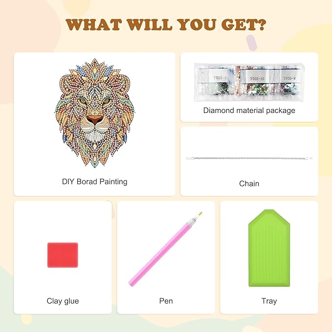 HEIBAGO Lion Hanging Diamond Art Kits for Adults, Special Shaped Crystal Diamond Painting Ornament Kit, DIY Double-Sided Pattern Window Pendant Gem Art Kit for Home Wall Decor 8.3x8.3inch