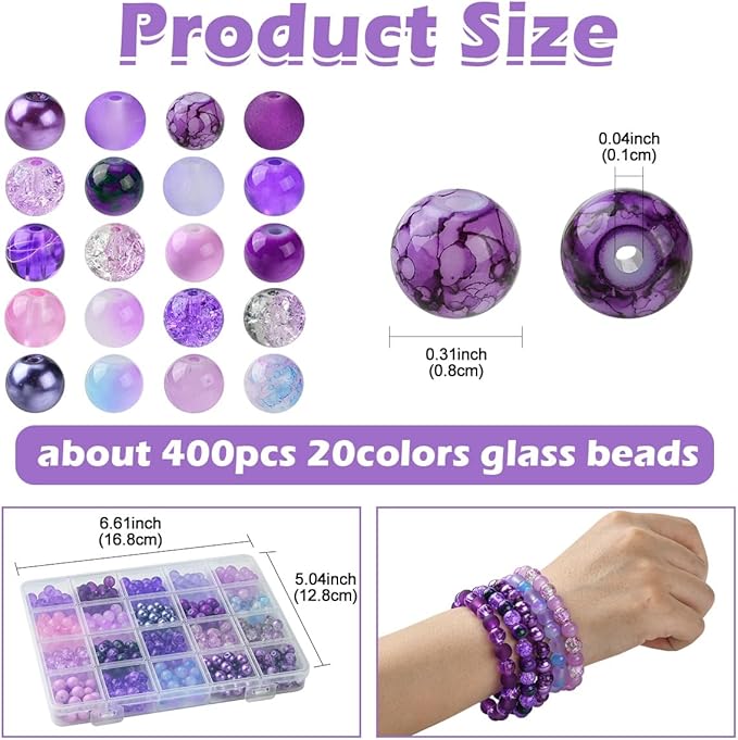 Echoed Elegance 8 Color Gradient Glass Beads Kit - 400pcs 8mm Round Beads for DIY Jewelry Making, Bracelets, Necklaces - Mixed Blending Color Craft Beads with Storage Box (Green)