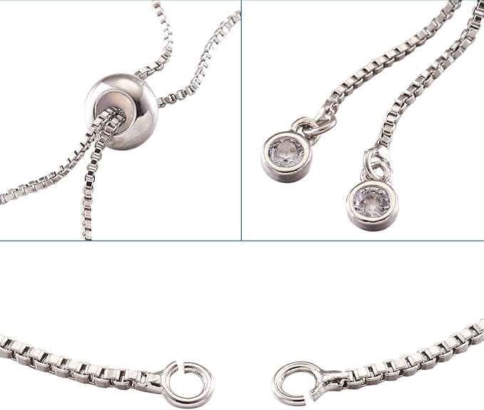 FASHEWELRY 20 Strands Adjustable Brass Bracelet Slider Extender Chains with Rhinestone Ends 4.72-4.96 Inch Real Platinum Plated for DIY Jewelry Making