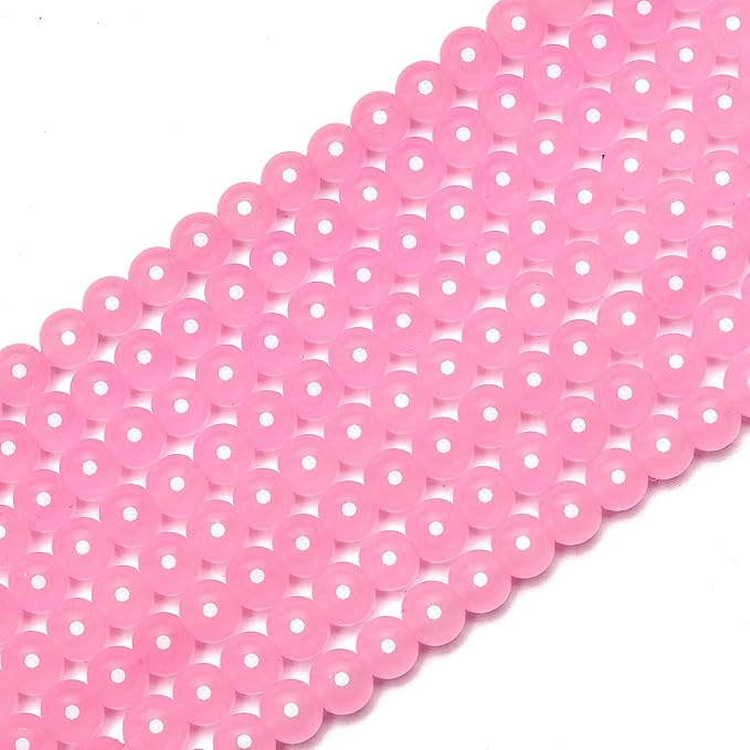 300PCs 6mm Light Pink Jade Glass Beads Bulk, Round Smooth Hole Glass Crystal Beads for Jewelry Making, DIY Bracelets, Necklaces, Bag Charms, Keychains and Craft Projects