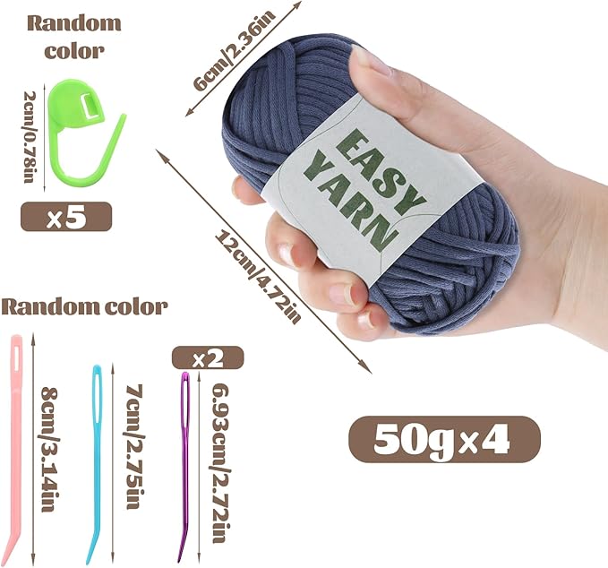 12x50g (21.1Oz) Crochet Yarn, Yarn for Crocheting, 12x87Yds Beginners Multicolor Cotton-Nylon Blend Yarns with Easy-to-See Stitches, Stitch Markers, Blend Crochet Kit Making