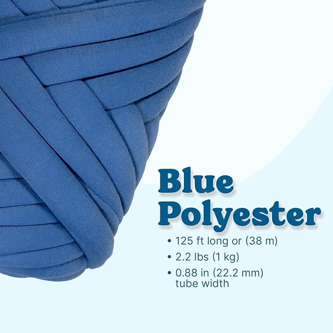 Light Weight Ultra Soft 2.2 LBS (1 kg) Chunky Yarn for Hand Knitting, Lush Polyester Fabric Tube Yarn to Make Handbags, Pillows, Blankets, Crafts (Blue)