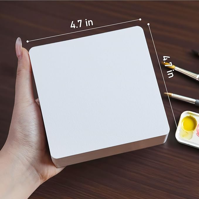 FLUNBRATO Watercolor Paper Pad 80 Sheets, 4.7 x 4.7 Inch, 100% Cotton Cold Press Acid Free 140LB 300GSM,Glue Binding, Tearable Water Color Block Mixed Media for Practicing Watercolor,Painting Drawing