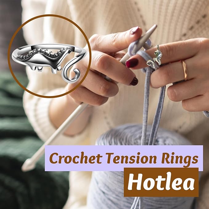 4 Pieces Crochet Ring for Finger Adjustable Yarn Tension Rings for Crocheting Yarn Guide Knitting Rings Crochet Tools