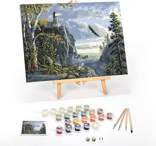 Ledgebay DIY Paint by Numbers Kit for Adults Framed Canvas: Beginner to Advanced Paint by Numbers Kit, Kits Include Acrylic Paint Set Brushes & Tabletop Easel (Guiding Light 16"x20" Framed)