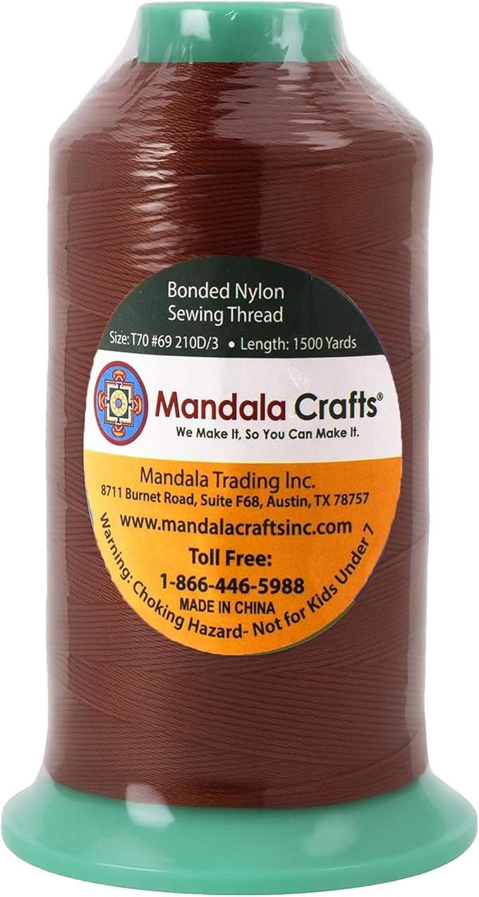 Mandala Crafts Size 69 210D T70 Bonded Nylon Thread - Copper Brown 1500 YDs Tex 70 Heavy Duty Sewing Threads for Leather, Jeans, Weaving, Outdoor Marine Upholstery