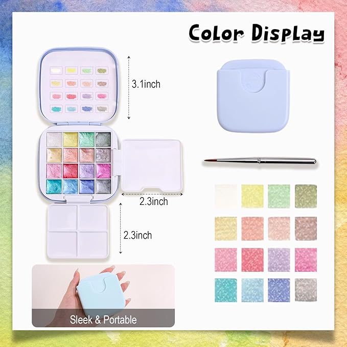 Mini Travel Watercolor Paint Set - Small Pocket Water Colors Paint Set with 16 Colors, Sketchbook, Brush, Clip, Portable Painting Art Kit for Adult, Beginners, Artists & Painting Enthusiasts