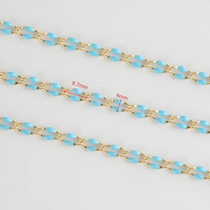 Gold Plated Brass Chains for Necklace DIY Jewelry Supplies, 2 Meters Light Blue Oil Drip Cable Bulk Chain Jewelry Making Supplies Findings