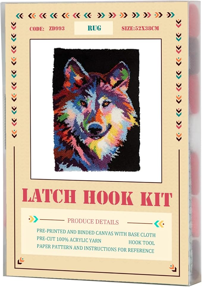 YOOTOM Wolf Latch Hook Kits for Adult, Latch Hook Rug Kits,Crochet Cross-Stitch Embroidery Rug Making Crafts with with Printed Canvas 20"x15"