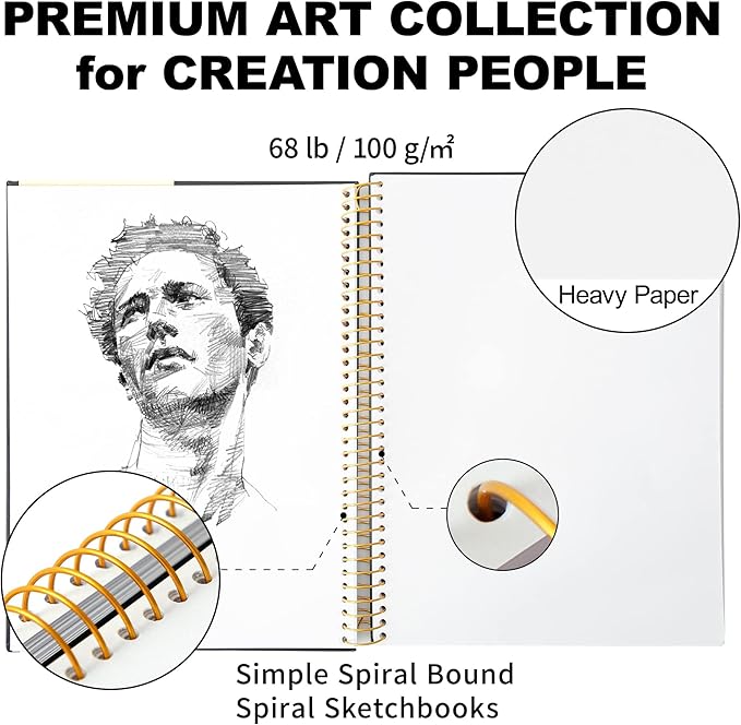 9 x 12 inches Hardcover Sketchbook for Drawing 120 Sheets Spiral Bound Sketch Pad Premium Art Sketchbook Artistic Drawing Painting Writing Paper(68lb/100gsm) for Kids Adults Beginners Artists, Black
