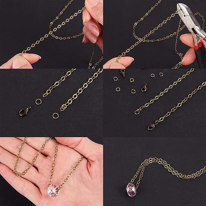 SUNNYCLUE 32.8Feet/ 10m Antique Bronze Chain Bulk Brass Cable Curb Chains for Jewelry Making Findings Links 100Pcs Iron Jump Rings 30Pcs Brass Lobster Clasps Necklace Bracelet Choker 4x3x0.6mm