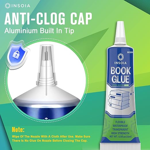 Book Glue, 15ML x 2 Book Adhesive, Clear Book Binding Adhesive, Flexible Paper Glue for Book Repair and Bonding, Envelopes, Postcards, Paper Craft, Greeting Cards, Invitations, Crafts DIY