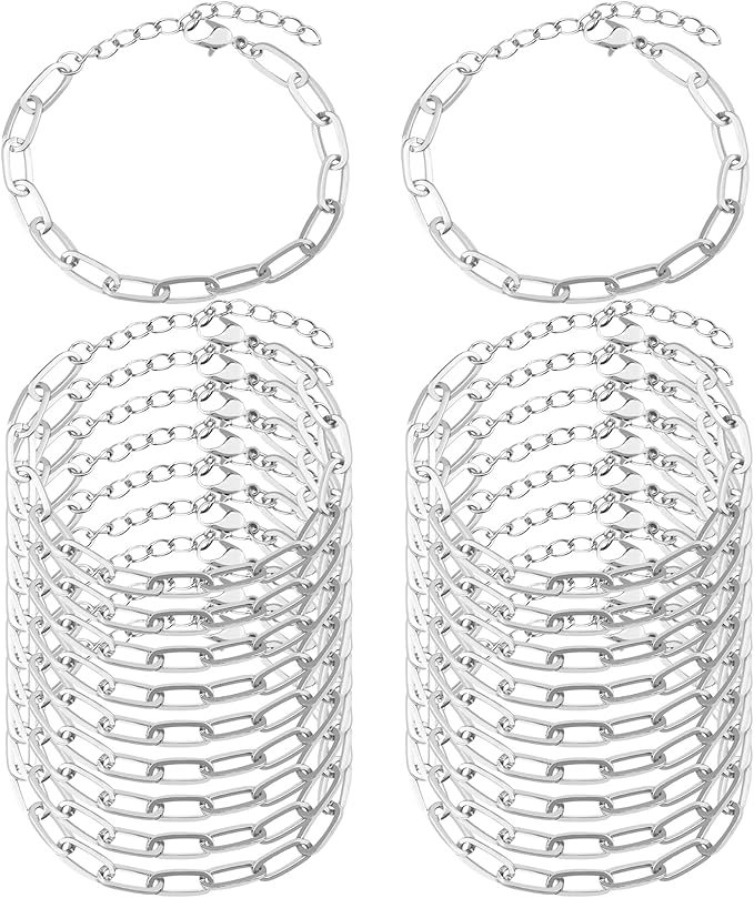 tiggell 20pcs Chain Bracelets Kit Alloy Link with Lobster Clasps for Christmas DIY Women Jewelry Findings Bracelet Making (Silver)