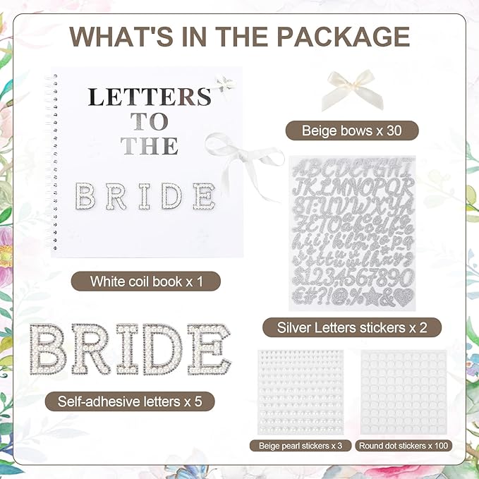 12 x 12 Inch Letters to The Bride Scrapbook Wedding Scrap Book Letters To The Bride Book Bridal DIY Blank Paper Scrapbook Photo Album with Pearl Stickers, Metallic Letters, Bows(White)