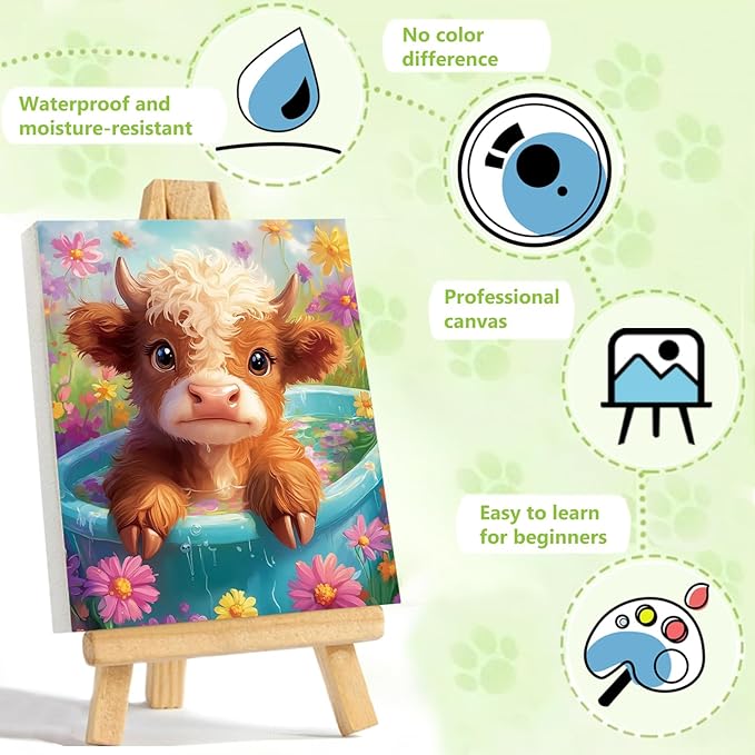 Reivworl Paint by Numbers Kit for Kids - with Frame and Easel, Cow Paint by Number Kids Age 6-8-12 Boys Girls, Paint by Numbers for Gifts and Decor (9.5X12Inch)