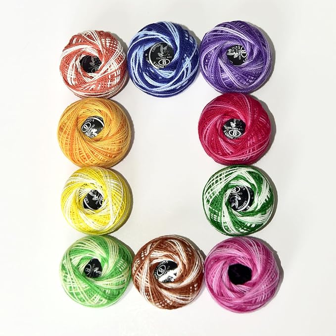Crochet Thread 10 Balls Cardinal Size 8 for Crochet Hardanger Cross Stitch Needlepoint Hand Embroidery (Variegated Dark Colors Series)
