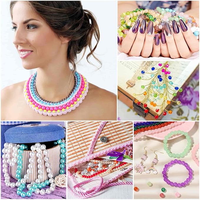 PAXCOO 3200pcs 6mm Glass Beads for Jewelry Making, 56 Colors Glass Beads for Bracelet Making, Beaded Bracelets Kit for Bracelet Earring Necklace Jewelry Making Supplies