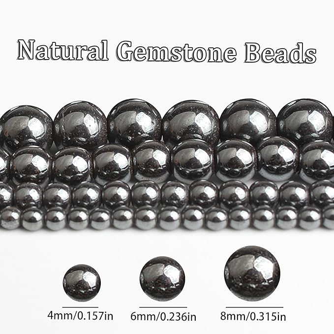 Song Xi 90pcs 4mm Natural Black Hematite Stone Beads for Jewelry Making, Gemstones Beads Bracelet for Necklace Earring Keychain, with Jewelry Box and Elastic for Christmas Wedding Birthday Gift